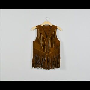 Vintage Brown Suede Fringe Vest Size Small/Medium